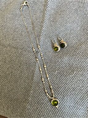 Sterling Silver Olive Green Gemstone Necklace & Earrings